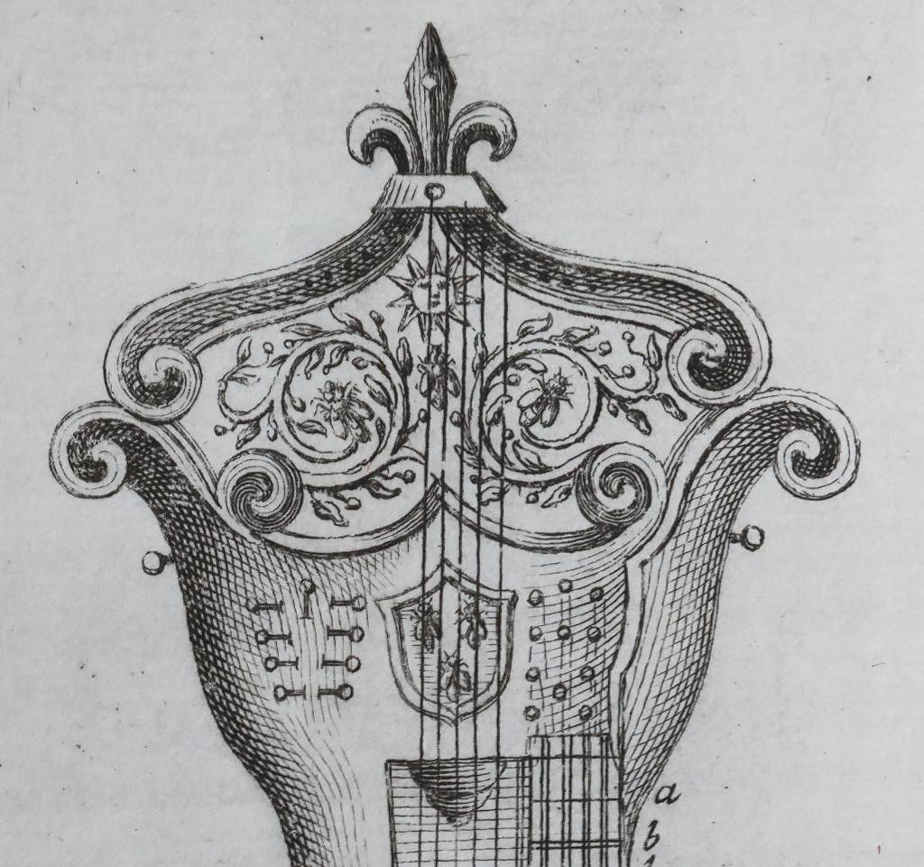Detal tzw. „główki” liry z widocznym herbem rodu Barberinich