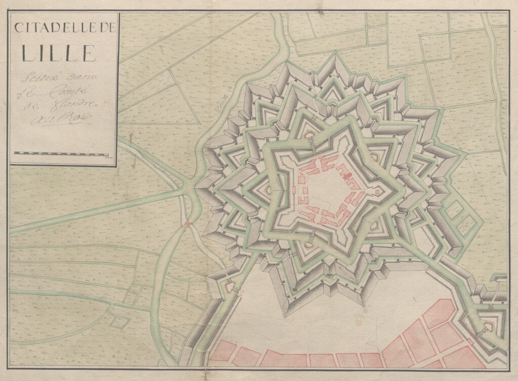 Stara mapa przedstawiająca cytadelę w Lille.