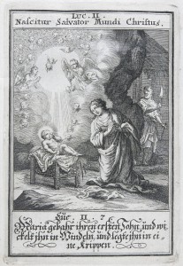 Adoracja dzieciątka – miedzioryt sztychował Christoph Weigel (1654-1725) [w:] „Historia von Iesu Christi”. Augsburg, druk. Christoph Wiegel, 1695; sygn. 7.14.4.19