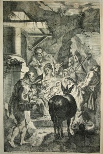 Pokłon pasterzy – miedzioryt wg własnego rysunku wykonał Joseph Anton Zimmermann ( 1705-1797) [w:] „Missale Romanum”. Augsburg, druk. Martin Veith, 1739; sygn. 7.39.1.6