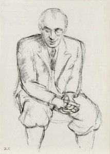 Portret Jerzego Stempowskiego – rysunek wykonany w 1958 r. przez Dieneke Tzaut (pianistka, malarka; w mieszkaniu państwa Tzautów w Bernie przez wiele lat mieszkał J. Stempowski) 