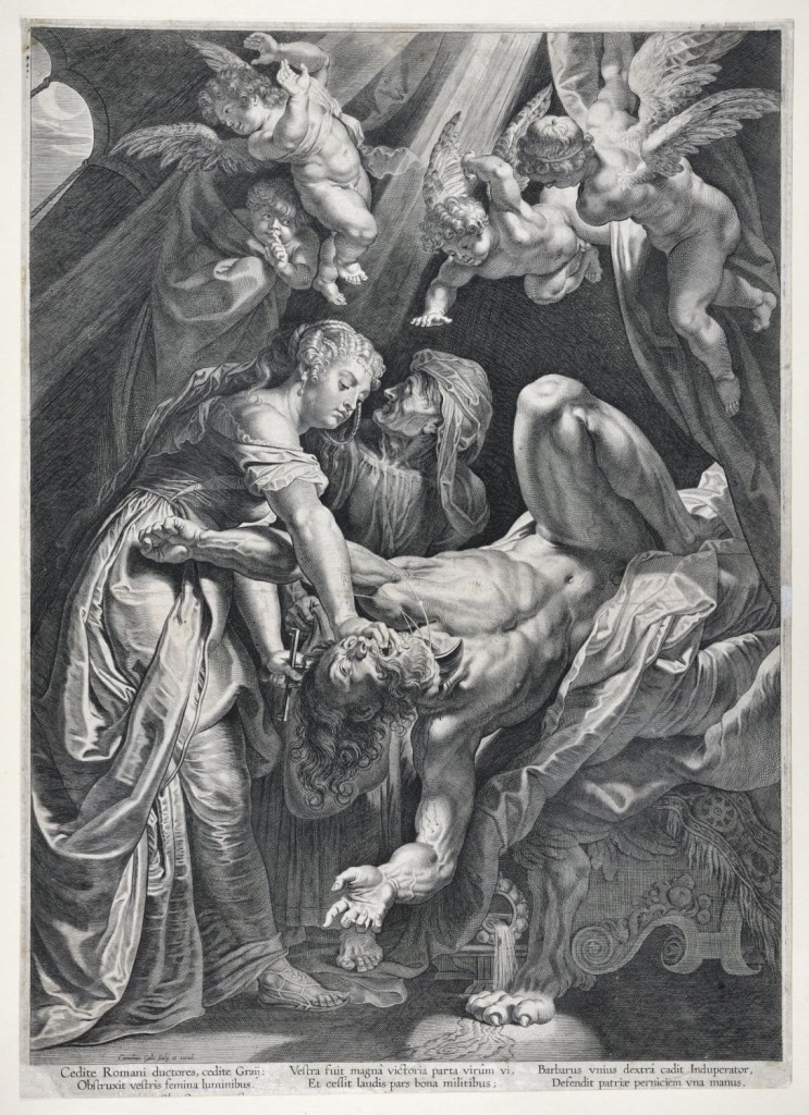 Judyta i Holofernes, ok. 1610 Cornelis I Galle (1576-1650) wydał i rytował według Pietera Paula Rubensa (1577-1640) miedzioryt, 533 x 378 mm, GR BUW, Inw.zb.d. 2609 
