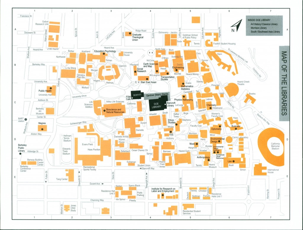 Mapa kampusu UCB z zaznaczonymi bibliotekami