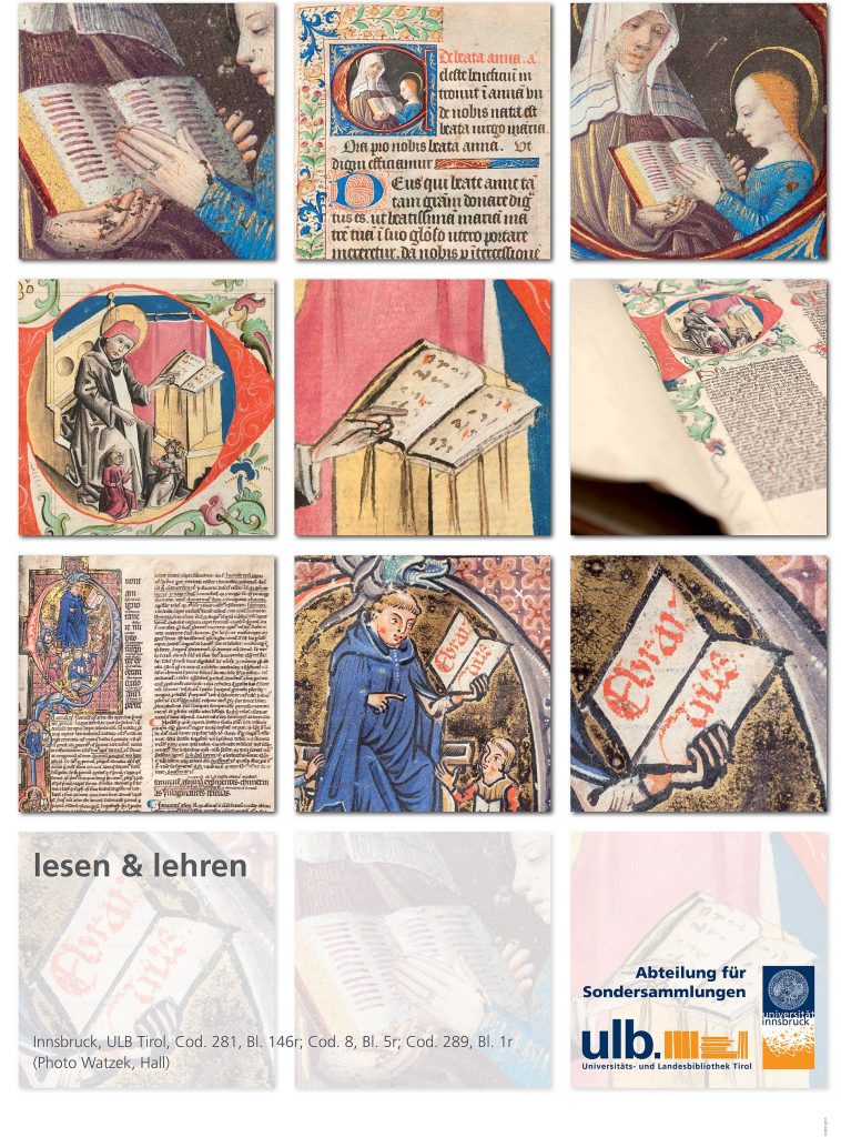 Plakaty reklamujące zbiory specjalne. Fot: Fa. Watzek, Hall i. Tirol © Universitäts- und Landesbibliothek Tirol. Publikacja za zgodą właściciela praw autorskich.
