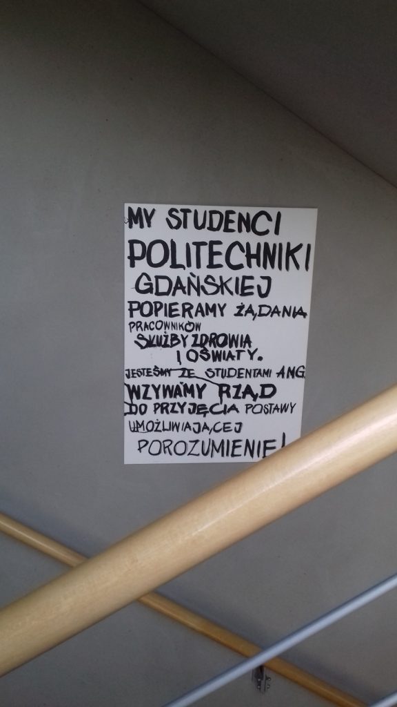 My studenci Politechniki Gdańskiej popieramy żadania pracowników służby zdrowia i oświaty