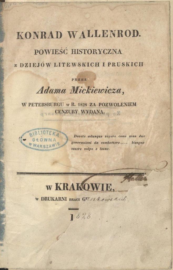 strona tytułowa, Konrad Wallenrod, Adam Mickiewicz, Kraków 1828