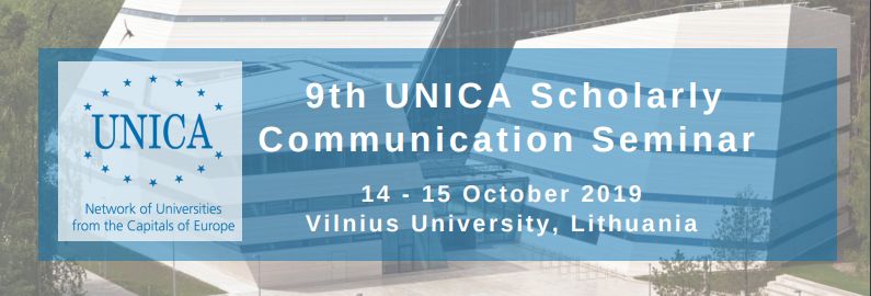 Logo w kolorze niebieskim - 9th UNICA Scholarly Communication Seminar, 14-15 October 2019 Vilnius University, Lithuania.