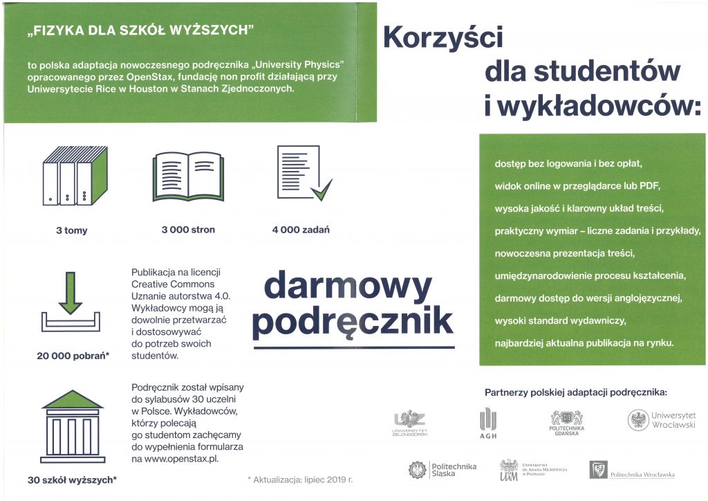 ulotaka promująca podręcznik dla studentów fizyki openstax darmowe podręczniki Paulina Szczucińska
