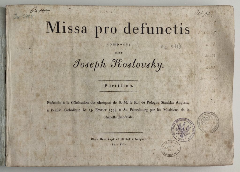 Pierwsza strona starodruku "Missa pro defunctis".