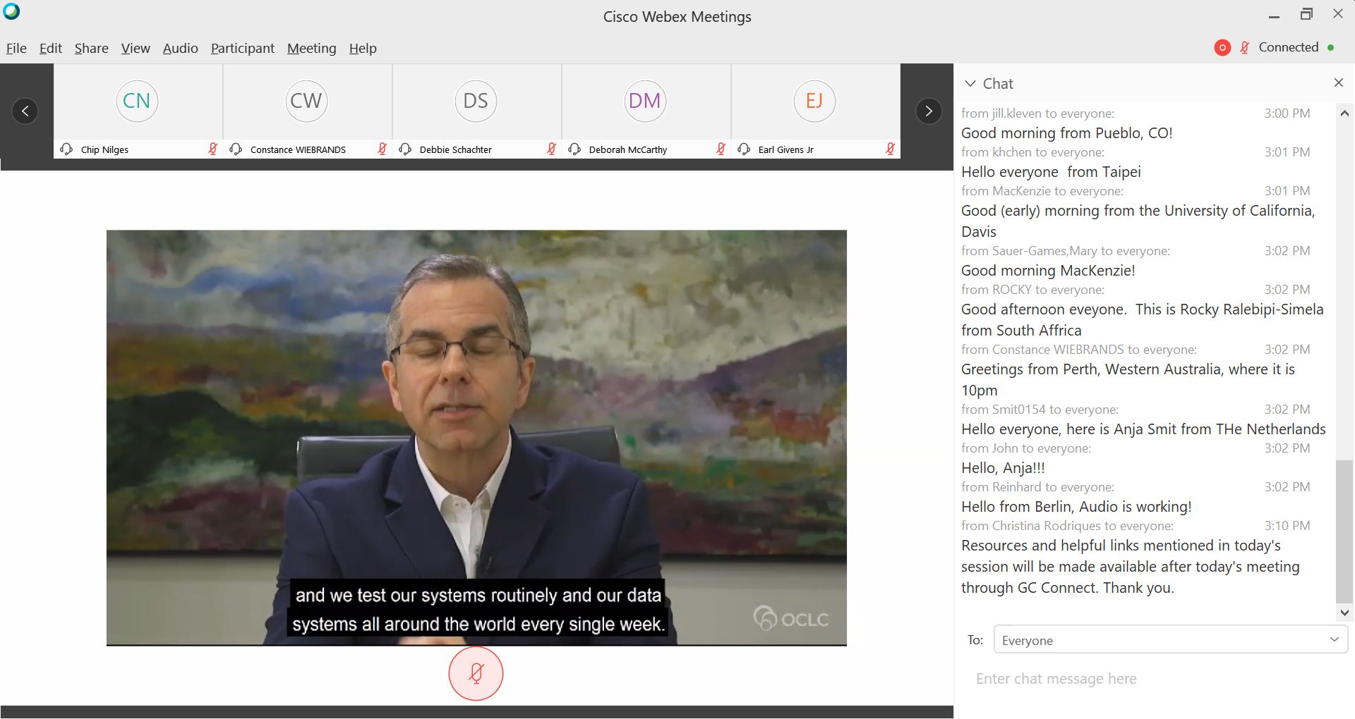 Screen z ekranu komputera. Mężczyzna w okularach prowadzący wykład online (strona Cicsco Wbwx Meeting)