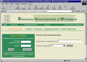 Zrzut ekrany katalogu bibliotecznego dostępnego w internecie.