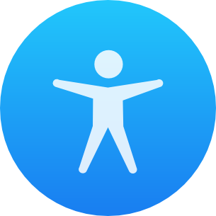 Ikona Accessibility - Ludzik z rozłożonymi ramionami na niebieskim tle