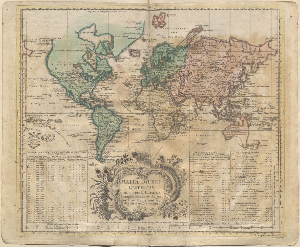 Mapa świata, z zaznaczonymi na kolorowo kontynentami.