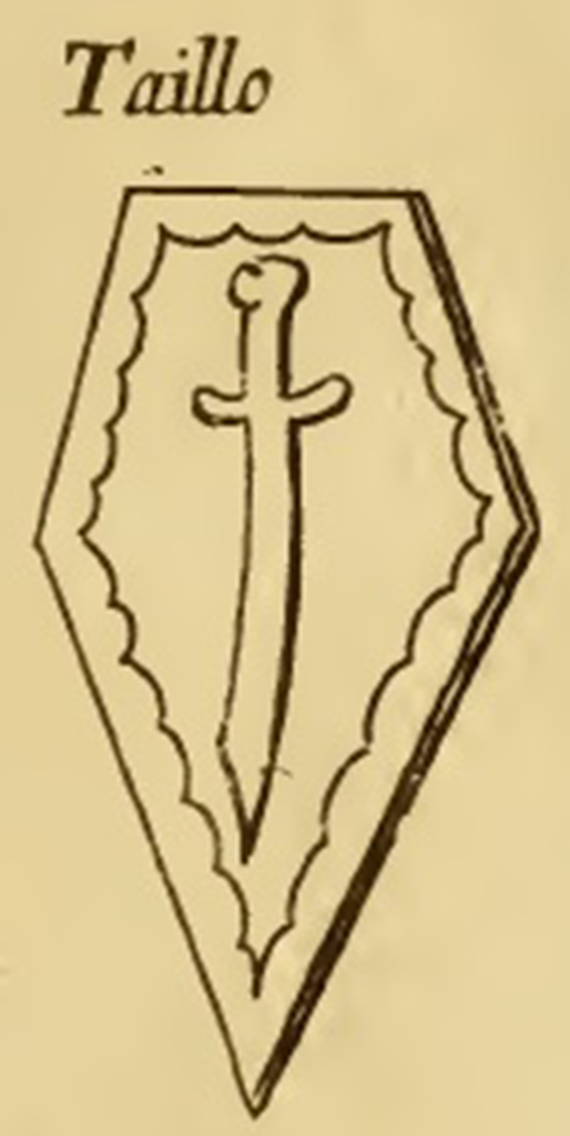 Rysunek przedstawiający miecz na tarczy - formozyjską walutę.
