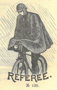 rowerzysta w pelerynie, poniżej napis Referee