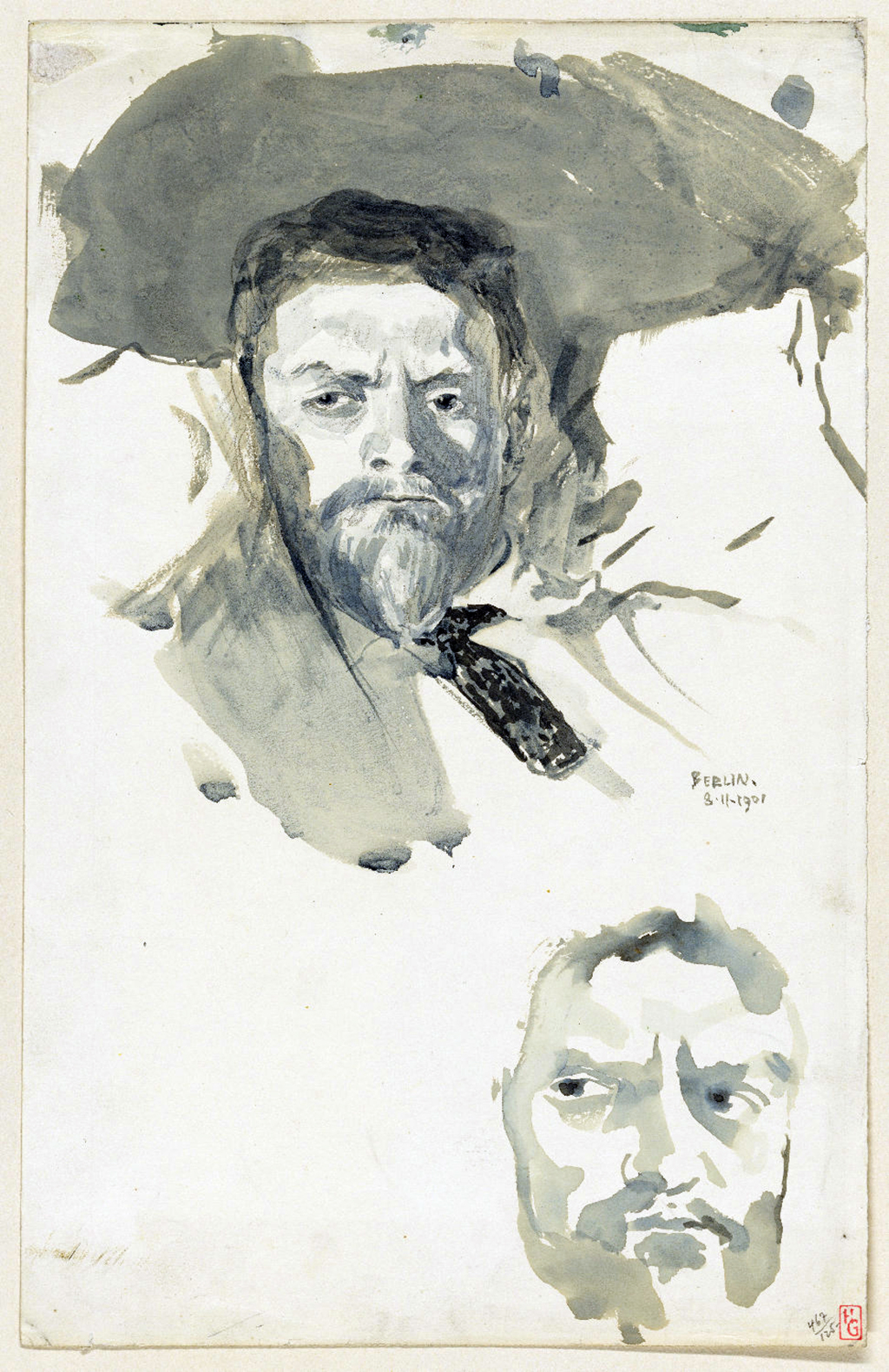 Obraz, akwarela, autoportret twarzy mężczyzny z brodą