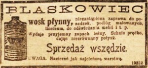 Rekalama wsku Blaskowiec, na niej rysunek puszki i tekst zachęcający do kupna