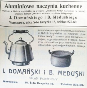 Reklama czajnika i garnka, na niej rysuneki oraz tekst