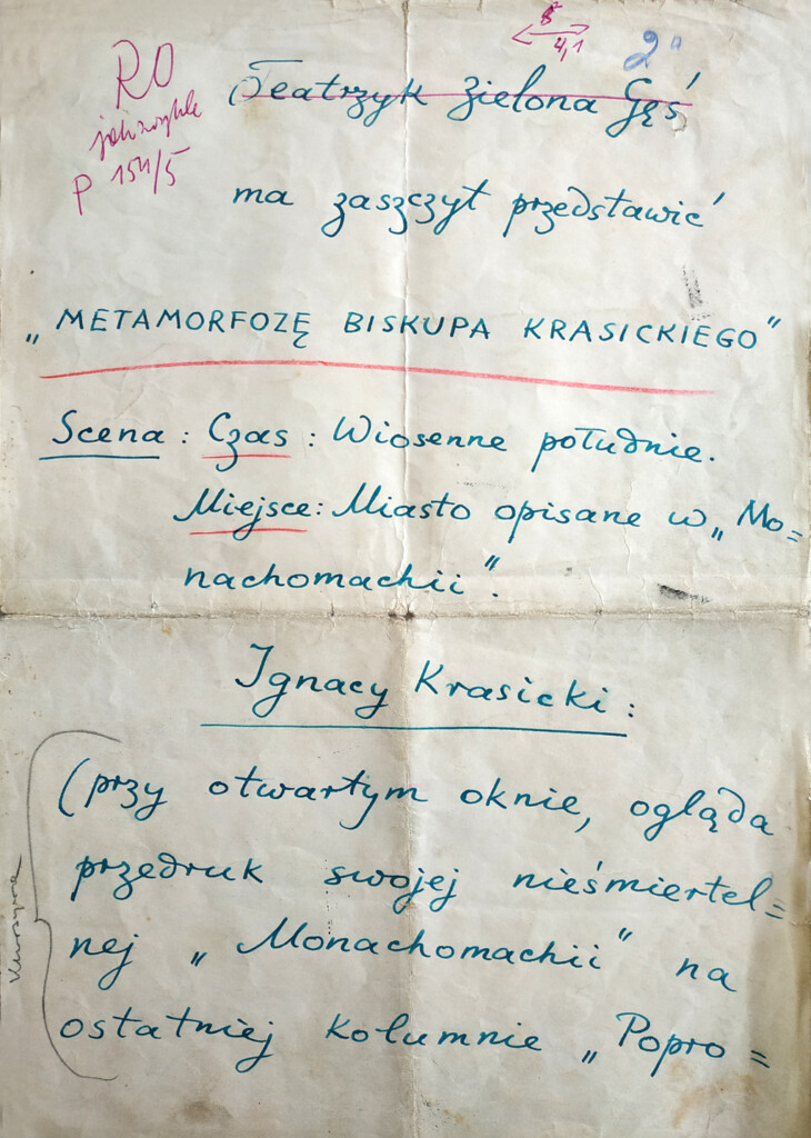 Kartka z odręcznym pismem Konstantego Ildefonsa Gałczyńskiego