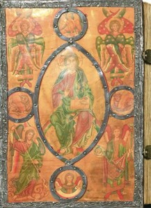 okładka książki, wizerunki Chrystusa Pantokratora, symbole ewangelistów, przedstawienia serafinów i archaniołów