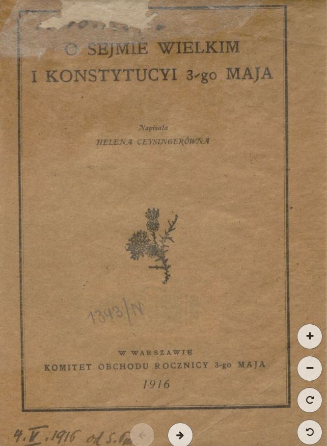 Okładka książki: O Sejmie Wielkim i Konstytucyi 3-go Maja.