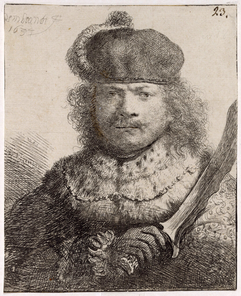 Rycina - Rembrandt jako orientalny władca z krisem