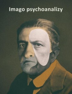 Okładka książki Imago psychoanalizy, na niej portret mężczyzny, którego twarz jest złożona z różnokolorowych fragmentów.