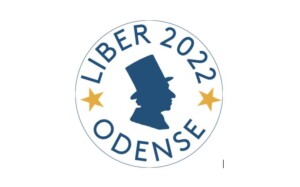 Logo konferencji Liber 2022, na nim niebieski profil mężczyzny w meloniku.