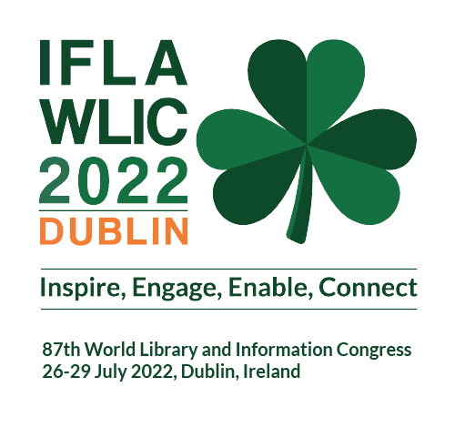 logo IFLA WLIC 2022 Dublin, na nim trójlistna koniczyna