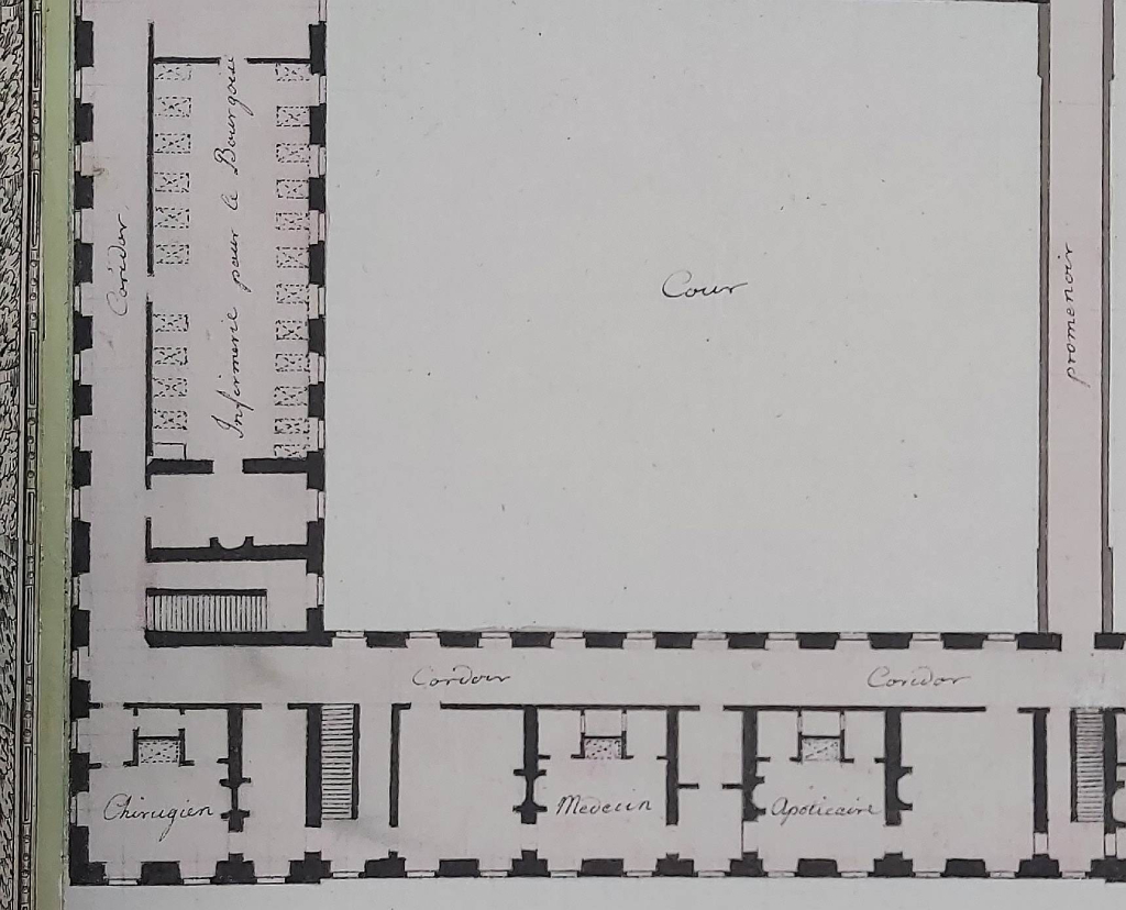 Rycina przedstawiająca fragment planów budynku.