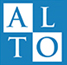 Logo, wpisane w białe i niebieskie kwadraty litery ALTO.