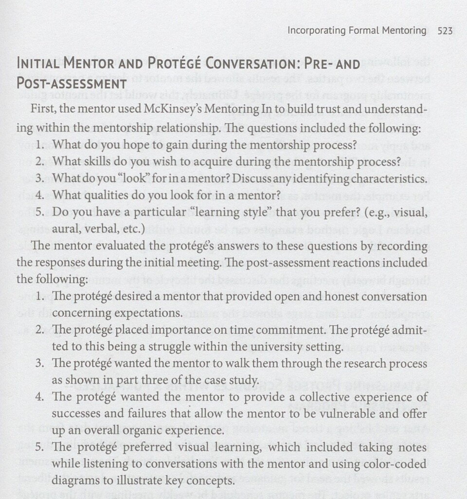 Fragment książki Academic Library Mentoring, rozdział zatytułowany Initial mentor and protege conversion.