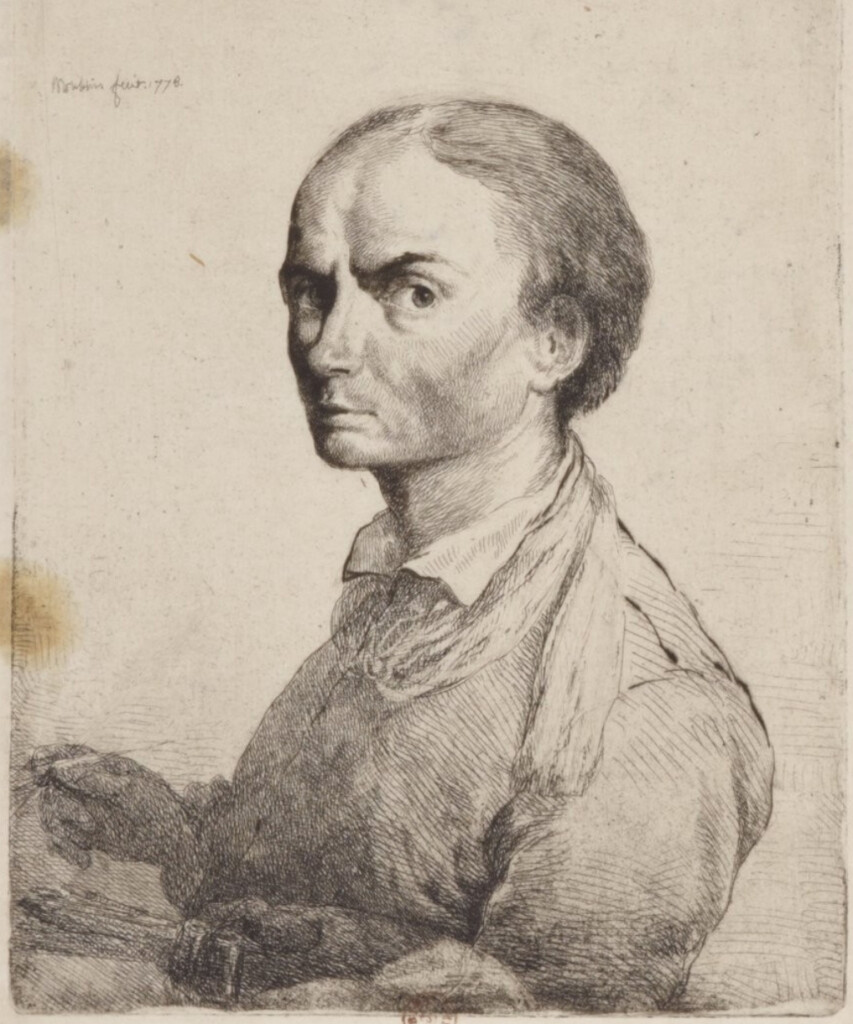 Portret mążczyzny trzymającego przybory malarskie.