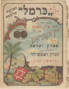 Kolorowa karta książki z napisami w języku hebrajskim.
