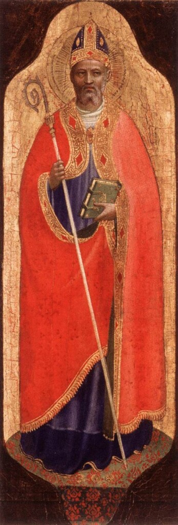 św. Mikołaj biskup  - Fra Angelico, tempera na desce z XV wieku.