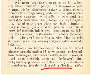 tekst radzący policjantom, aby samodzielnie zgłębili wiedzę dotyczącą obrony przeciwlotniczej, korzystając z bibliotek policyjnych