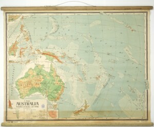 Mapa ścienna przedstawiająca Australie i Oceanię.